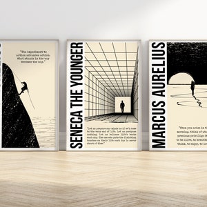 Stoicism Quote Wall Art Set of 3 Posters with Marcus Aurelius Quote Prints and Seneca Quote Poster, Stoicism Poster Set of 3 Wall Art Prints
