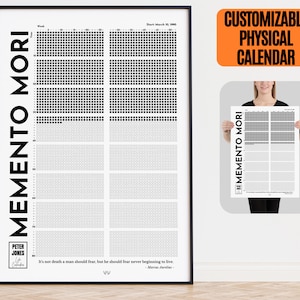 Calendario personalizado con la vida en semanas, Calendario Memento Mori de por vida, Calendario físico de la vida en semanas, Rastreadores de vida, Planificadores de vida personalizados