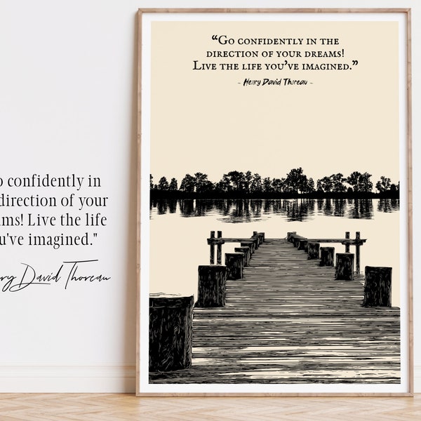 Henry David Thoreau citazione stampa d'arte letteraria "Go Confidently in the Direction..", stampa di citazione letteraria, citazione di Walden, stampe di citazione di stoicismo