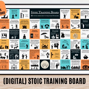 Tavola di allenamento per lo stoicismo moderno, poster stampabile per esercizi stoici quotidiani, tabella di riflessioni quotidiane sullo stoicismo, stampa di poster di allenamento stoico digitale