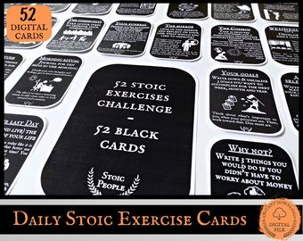 Stoicism Exercise Card Deck, Stoic Card Deck for Self Challenges, 52 Stoic Knowledge Cards, Self Development Cards Set, Stoicism Cards Deck