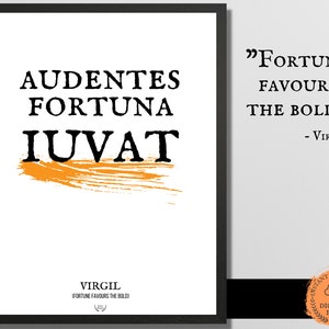 Quote Latin Phrase Print Dark Academia Poster Quotes on Latin Virgil quote Audentes Fortuna Iuvat, Latin Teacher Gift Classroom Quotes Print