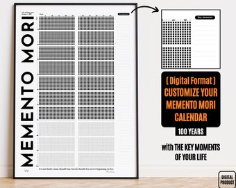 Stoïcisme Memento Mori levenskalender weken poster afdrukbare, stoïcijnse Memento Mori kalender leven in weken, stoïcijnse canvas print stoïcijnse levensplanner