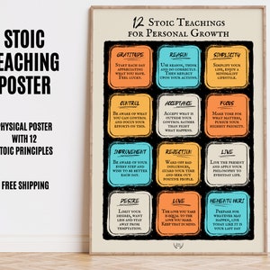 Significato dello stoicismo in 12 principi della filosofia stoica, poster stoico con riflessioni stoiche quotidiane per il tuo sviluppo personale, stampa di saggezza stoica