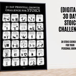 Daily Stoic Exercises, Monthly Challenge of Stoicism, Personal Growth, Intellectual Exercises, Stoicism Board, Stoic Poster Instant Download