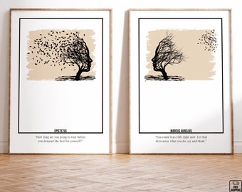 Stoic Philosophy Art Print Set: Marcus Aurelius & Epictetus Quotes