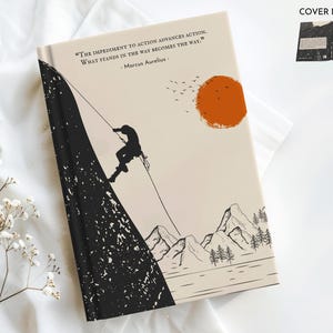 Diario estoico con cita de Marco Aurelio de Las meditaciones de Marco Aurelio. Cuaderno ilustrado con nombre personalizado para filósofos. Estoicismo.