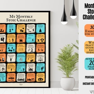 Printable Stoic Exercise Game, 30 Stoicism exercises Board, Personal Growth, Positive Mindset, Practical Stoic Knowledge, Stoic Mindset Print, 30 Daily Exercises on Stoicism, Monthly Stoic Challenges, Monthly Stoicism Print, Stoic Tool