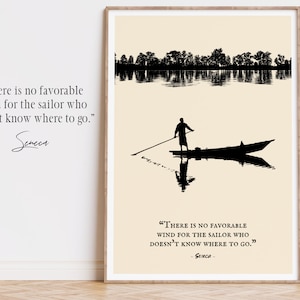 Stoicism Wall Art with Seneca Quote &quot;There is no Favorable Wind&quot;, Seneca Quote Stoic Art Print, Seneca Poster, Inspirational Stoic Wall Art