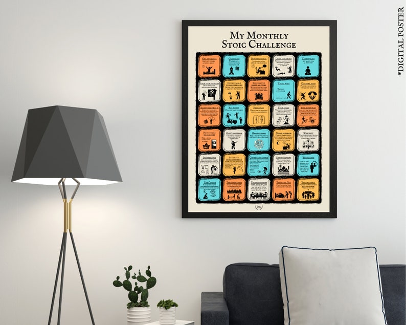 Practical Stoicism Complete Set, Physical Printed Stoic Training Poster, Stoicism Trainer, Guided Workout on Stoicism Philosophy, Stoic Routine Chart, Mental Health Wellness, Daily Stoic Poster Print, Self knowledge Tool.
