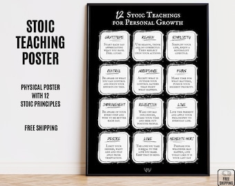 Stoic Principles Poster: Memento Mori, 4 Cardinal Virtues