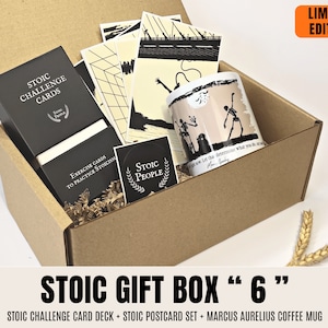 Marcus Aurelius Memento Mori Gift Box with Daily Stoic Card Game, Memento Mori Mug, Surprise gift box, Sympathy gift Basket for Best Friend