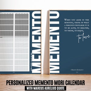 Duo di citazioni di Marco Aurelio e calendario della vita, calendario personalizzato Memento Mori stoico e poster di Marco Aurelio con promemoria della vita stoica