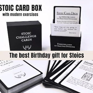 Grappig beste vriend verjaardag cadeau idee, stoïcisme kaarten voor bff verjaardagscadeau, stoïcijnse vriendje cadeau met stoïcijnse oefeningen, stoïcisme cadeau voor man