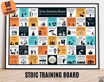 Stoic Exercise Poster: Stoicism training board with 50 Daily Stoic Practices