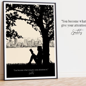 Stampa di ispirazione stoica, citazione di Epitteto, "Diventi ciò che dai", poster "Leggi un libro", detto antico, virtù stoica, regalo per gli amanti dei libri