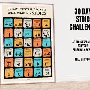 Monthly Training of Daily Stoic Exercises, 30 Day Personal Growth Challenge with Stoic Philosophy, Stoicism Challenge, Stoic Daily Exercises