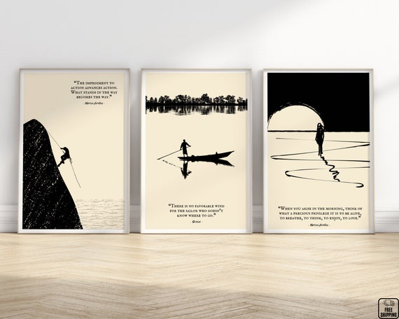 Stoic Wall Art Set of 3 Prints: Marcus Aurelius quote posters - Seneca quote print