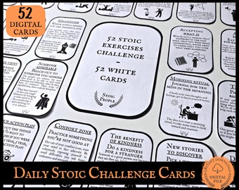 Daily Stoic Card Set, Stoicism Exercise Card Deck, Stoic Challenge cards, Self Growth Mindset Cards, Stoic Reflection Cards Self Development