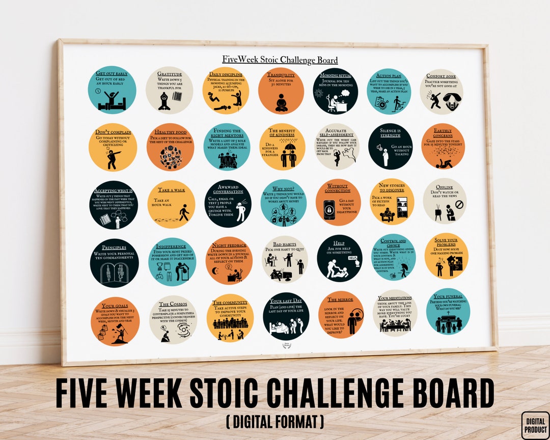 Daily Stoic Challenge Tools, Stoicism Board Printable, 35 Stoic Practice  Tools to Improve Mood, Self-improvement Set to Practice Reflection 