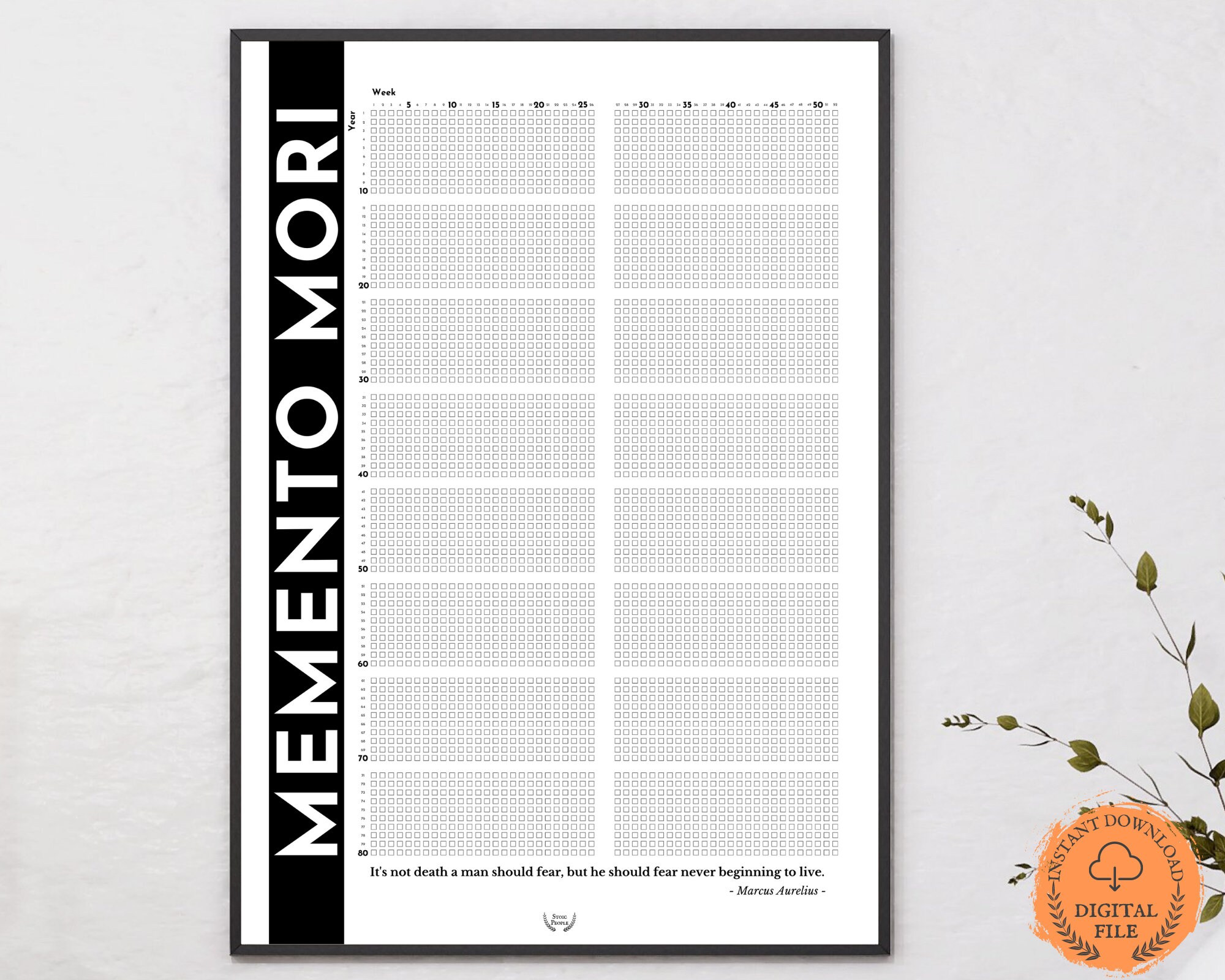 printable memento mori calendar weeks of life poster stoicism etsy