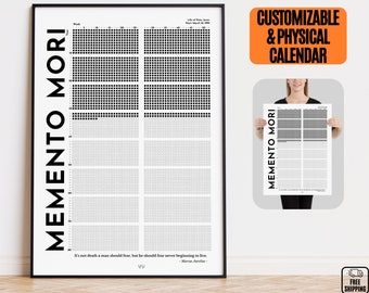 Calendario de vida personalizado Memento Mori, póster físico de semanas, calendario estoico de vida en semanas personalizado para pared, calendario estoico personalizado