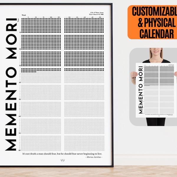 Memento Mori Personalized Life Calendar Week: Stoic Life in Weeks Custom Calendars for Wall