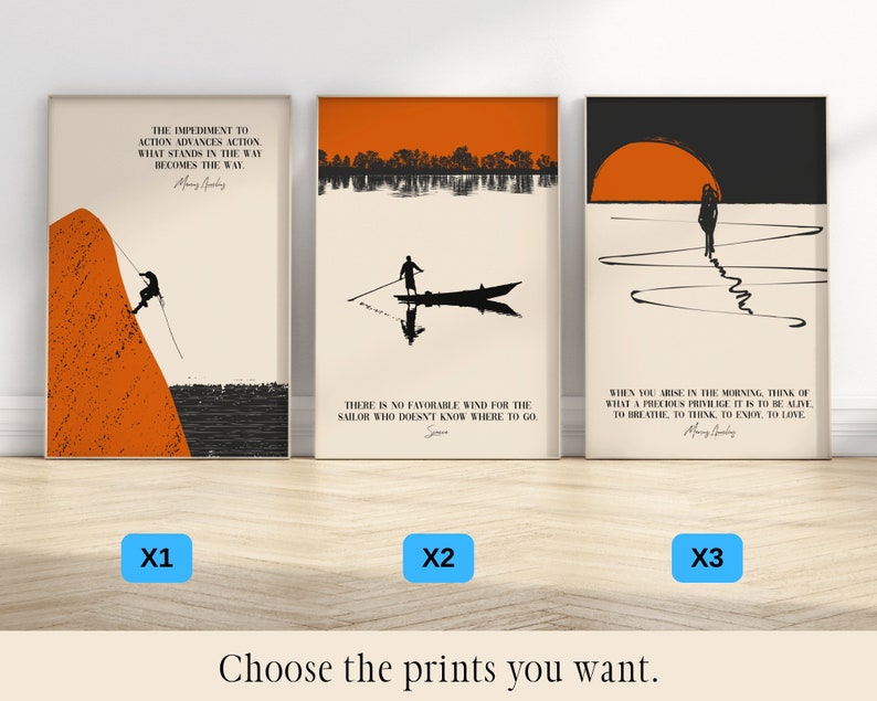 Each wall art showcases a quote from the likes of roman Marcus Aurelius and stoic Seneca with their stoic teachings on resilience, virtue. These stoic quotes serve as daily reminders to embrace life challenges and cultivate inner strength.