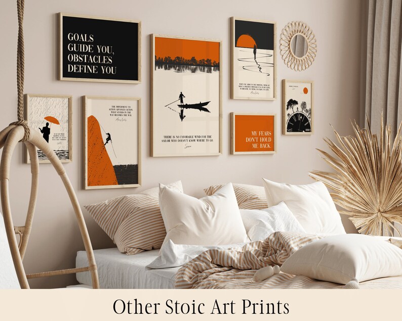 Each vertical poster showcases a profound quote from the likes of roman Emperor Marcus Aurelius and philosopher Seneca, capturing their insightful teachings on resilience, virtue, and the art of living well in famous quotes about Stoic principles.