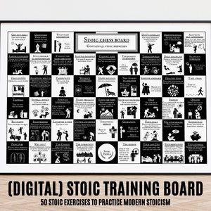 Daily Stoic Poster Print with 50 Daily Stoic Exercise, Stoicism Art Print, Stoic Exercise Board, Practical Stoic Art Print, Stoic Wall Art