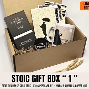 Stoic Philosophy Gift Box: Marcus Aurelius Mug, Challenge Cards