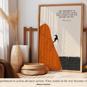 Stoic philosophy quote in this beautiful poster. Stoic Art Print with a Marcus Aurelius Quote Print, The Impediment to Action is the Obstacle is the Way. Marcus Aurelius Art for Stoics, teachers and philosophical lovers, A perfect Stoicism Gift