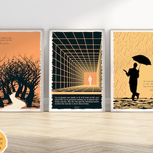 Stoic Art Set of 3 Prints Marcus Aurelius Epictetus Seneca Quote Print Set, Stoic Philosopher Quote Galery Wall Art Set of Office Wall Decor