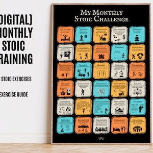 Stoicism Exercises Monthly Challenges Poster, 30 Daily Stoic Teachings, Self Growth Mindset, Intellectual Growth, Practical Stoicism Poster