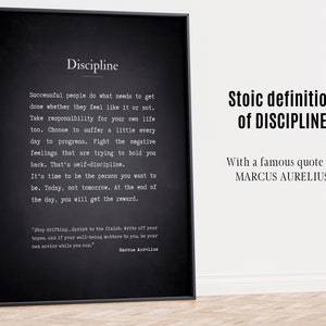 Poster con citazioni sull'autodisciplina, citazione stoica sulla disciplina positiva, regole per il successo, autodisciplina per imprenditori, fai uno sforzo