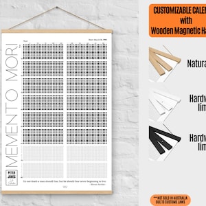 Customized Memento Mori My Life in Weeks Calendar Print with Magnetic Hanger Frames, Marcus Aurelius Quote Personalized Life Calendar Poster