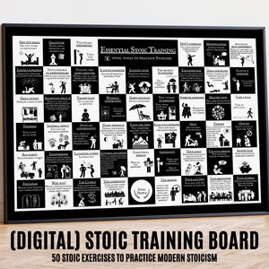 Daily Stoic Poster Print, Self-knowledge Tool, Printable Stoic Exercise Game, 50 Stoicism exercises Board, Personal Growth, Positive Mindset