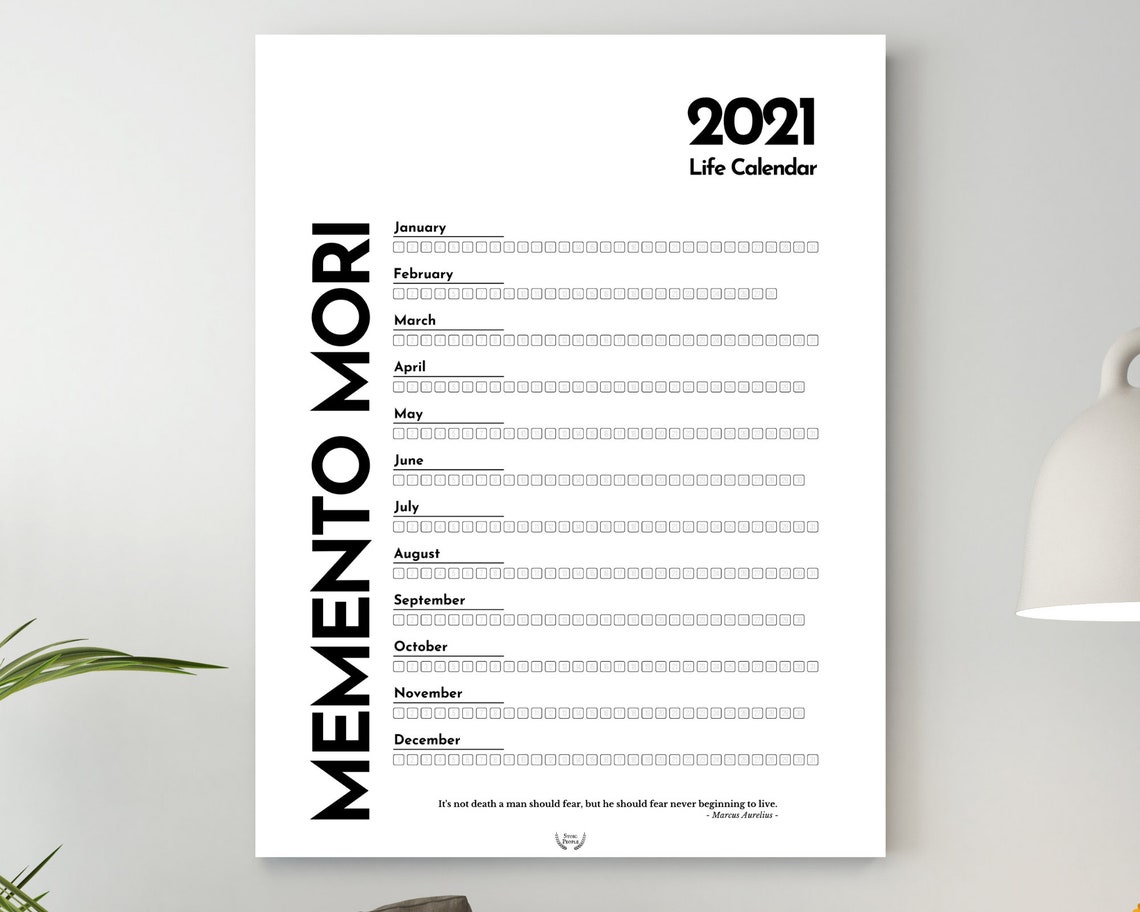 2021 memento mori calendar printable 2021 life calendar etsy