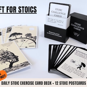 Regalo diario de filosofía estoica con baraja de ejercicios y colección de postales ilustradas, juego de cartas estoicas con citas estoicas, regalos estoicos