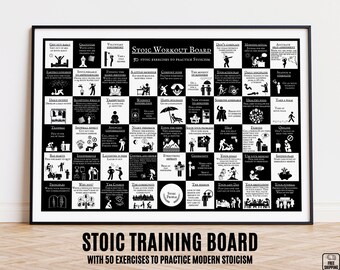 Stoic Training Poster: 50 Self-Growth Exercises, Stoicism Philosophy
