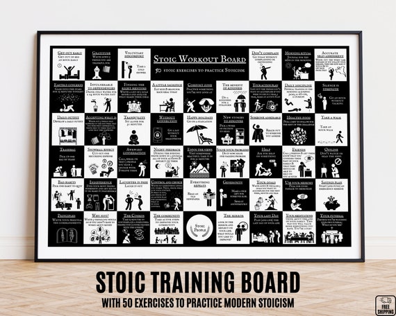 Stoic Training Poster: 50 Self-Growth Exercises, Stoicism Philosophy