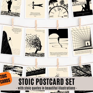 Stoische Postkarten Set mit stoischen Zitaten von Mark Aurel Seneca Epiktet, 12 Stoizische Postkarten Illustration Postkarten Set Postkarten Set