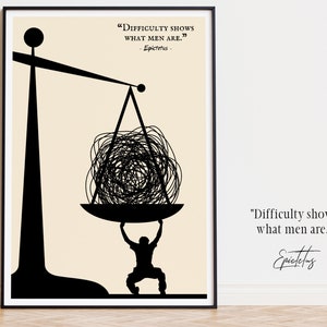 Philosophie Poster mit Epiktet Zitat "Difficulty zeigt was Männer sind", Stoizismus Wandkunst, Stoische Tugenden, Mentale Gesundheit, Motivierende Geschenke