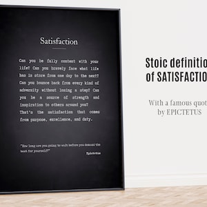 Zufriedenheit Zitat Stoiker Definition Poster mit Epiktetus Zitat für Work for Success Zeichen, Inneres Glück Definition Poster, Body Positivity