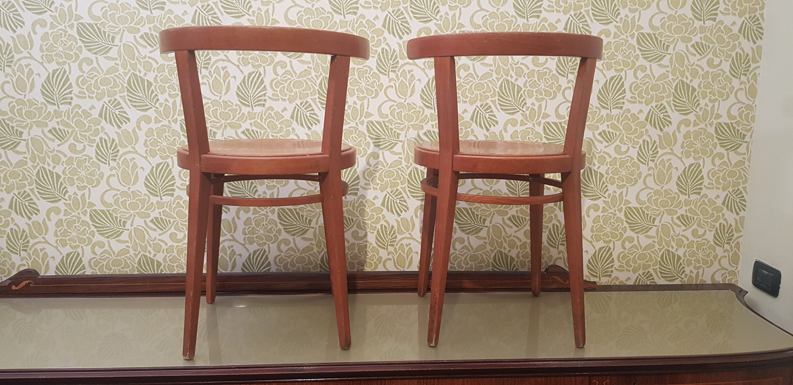 Pair of solid wood chairs with curved wooden backrest 1970s Etsy