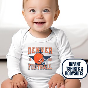 Infant Distressed Vintage Style Denver Football Shirt Bodysuit, Baby Shower Gift for Newborn, Game Day Apparel, Boys & Girls Sports Gear