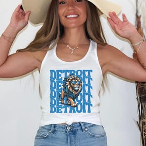 Womens Slim Fit Detroit Football Racerback Tank Top, Ladies Sleeveless Top, Gift For Sports Fan, Game Day Outfit, Detroit Echo