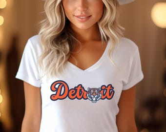 Detroit Baseball Unisex Apparel, Mens & Womens V-Neck T-shirt, Gift For Sports Fan, Game Day Gear Outfit, Cursive Detroit
