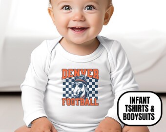 Infant Checkered Denver Football Apparel, Baby Boys & Girls T-Shirts/Bodysuits, Newborn Baby Shower Gift