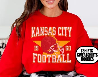 Distressed Vintage Style Kansas City Football Apparel, Tee, Crewneck Sweatshirt, Hoodie, Mens & Womens, Gift For Sports Fan, Game Day Gear